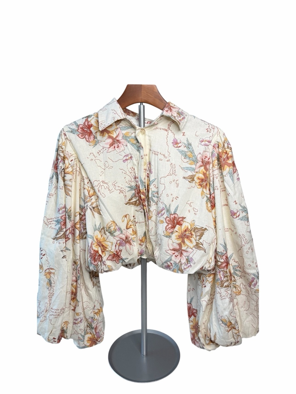 Calypso St. Barth Ivory Floral Puff-Sleeve Cropped Blouse - Picture 5 of 5